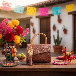 Red Wine Gold Sunflower Embossed Tooled Artisan LEATHER Crossbody bag Purse